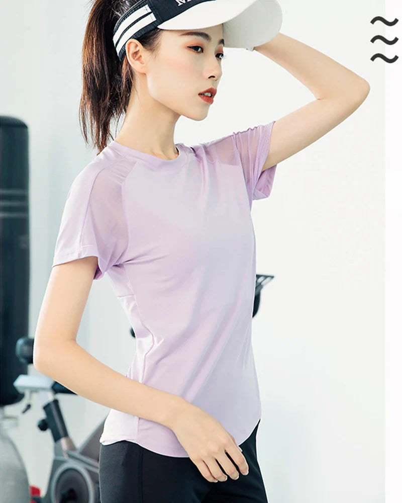 Aiithuug Mesh Breathable Back Yoga Short Sleeve Workout Shirt Running Shirt Athletic Tee Top Women Gym Short-Sleeve Lightweight