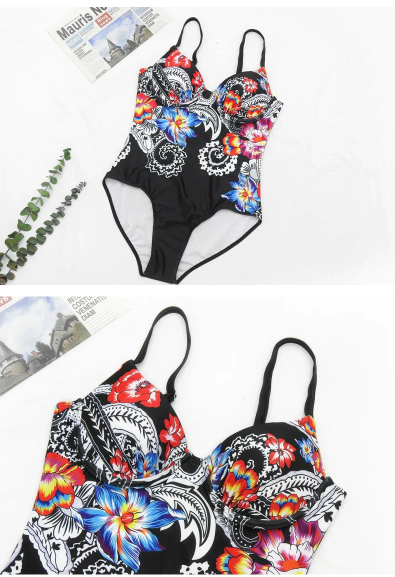 Colourful Print Floral One-piece Swimsuit Female Swimwear For Pool Beach Body Bathing Suit Women