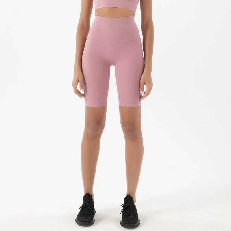 Nylon Women's Shorts Gym Yoga Cycling Shorts High Waist Elastic Breathable No T Line Fitness Womens Clothing 24 Colors