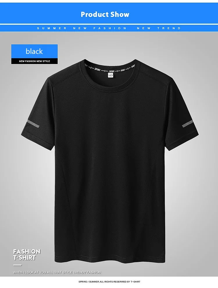Men's Quick-Drying T-shirt, Extra Large Half-Sleeve TShirt , Loose Fitness Casual T shirt, XL-9XL, 90-150kg