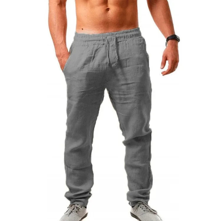 Cotton Linen Harem Pants Men Solid Elastic Waist Streetwear Joggers Baggy Drop-crotch Pants Casual Trousers Men Running