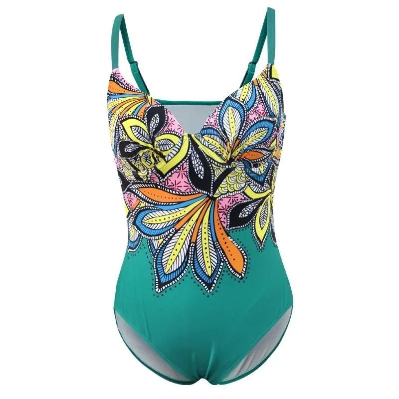 Coloured Print One-piece Large Swimsuits Closed Swimwear Push Up Women's Swimming Body Bathing Suit Female Beach Pool Bather