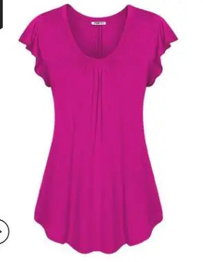women's spring and summer solid color lotus leaf sleeve short-sleeved T-shirt womens clothing