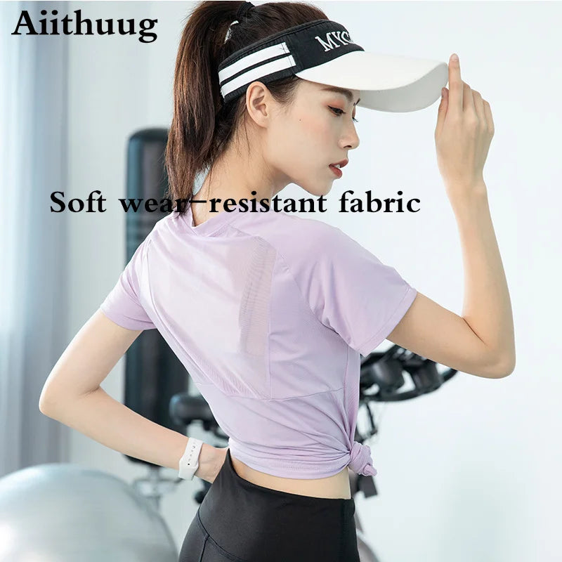 Aiithuug Mesh Breathable Back Yoga Short Sleeve Workout Shirt Running Shirt Athletic Tee Top Women Gym Short-Sleeve Lightweight