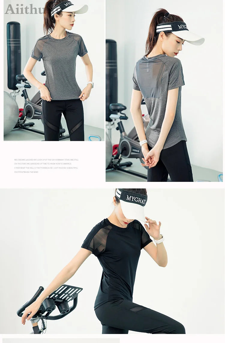 Aiithuug Mesh Breathable Back Yoga Short Sleeve Workout Shirt Running Shirt Athletic Tee Top Women Gym Short-Sleeve Lightweight