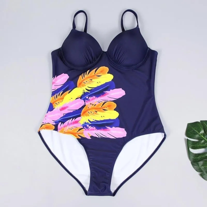 Coloured Print One-piece Large Swimsuits Closed Swimwear Push Up Women's Swimming Body Bathing Suit Female Beach Pool Bather