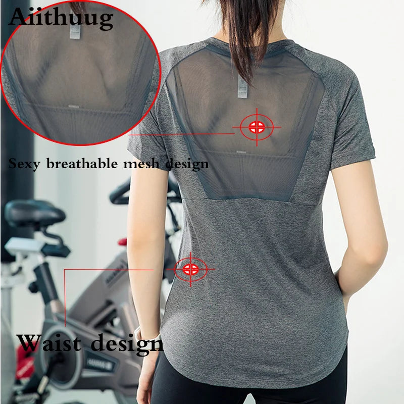 Aiithuug Mesh Breathable Back Yoga Short Sleeve Workout Shirt Running Shirt Athletic Tee Top Women Gym Short-Sleeve Lightweight