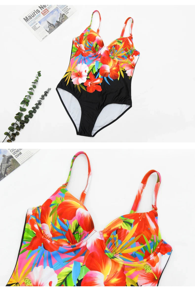 Colourful Print Floral One-piece Swimsuit Female Swimwear For Pool Beach Body Bathing Suit Women