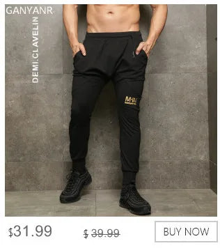 GANYANR Brand Running Pants Men Winter Fitness Crossfit Training Sports Jogger Long Trousers Athletic Loose Jogging Gym Training