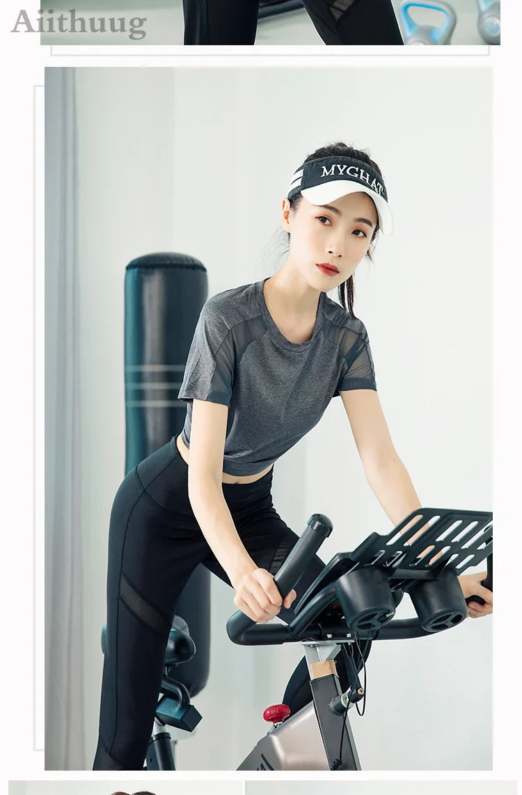 Aiithuug Mesh Breathable Back Yoga Short Sleeve Workout Shirt Running Shirt Athletic Tee Top Women Gym Short-Sleeve Lightweight