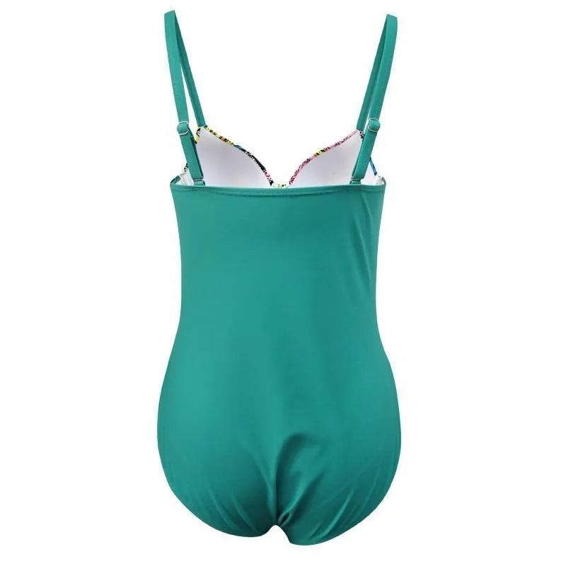 Coloured Print One-piece Large Swimsuits Closed Swimwear Push Up Women's Swimming Body Bathing Suit Female Beach Pool Bather