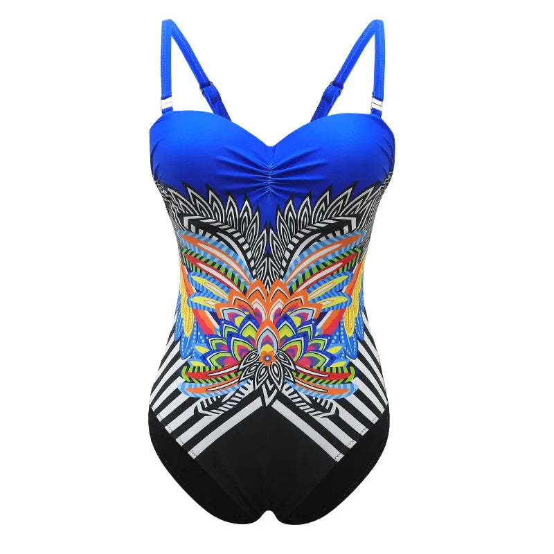 Coloured Print One-piece Large Swimsuits Closed Swimwear Push Up Women's Swimming Body Bathing Suit Female Beach Pool Bather