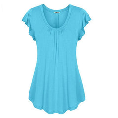 women's spring and summer solid color lotus leaf sleeve short-sleeved T-shirt womens clothing