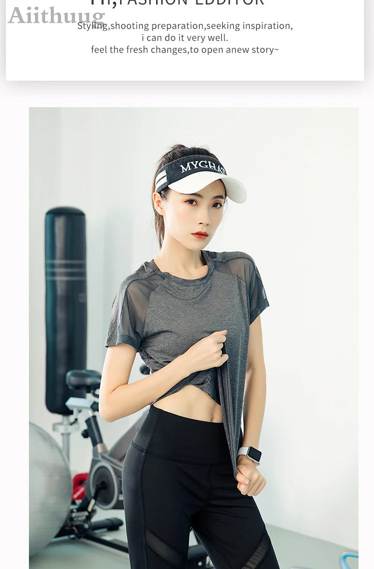 Aiithuug Mesh Breathable Back Yoga Short Sleeve Workout Shirt Running Shirt Athletic Tee Top Women Gym Short-Sleeve Lightweight