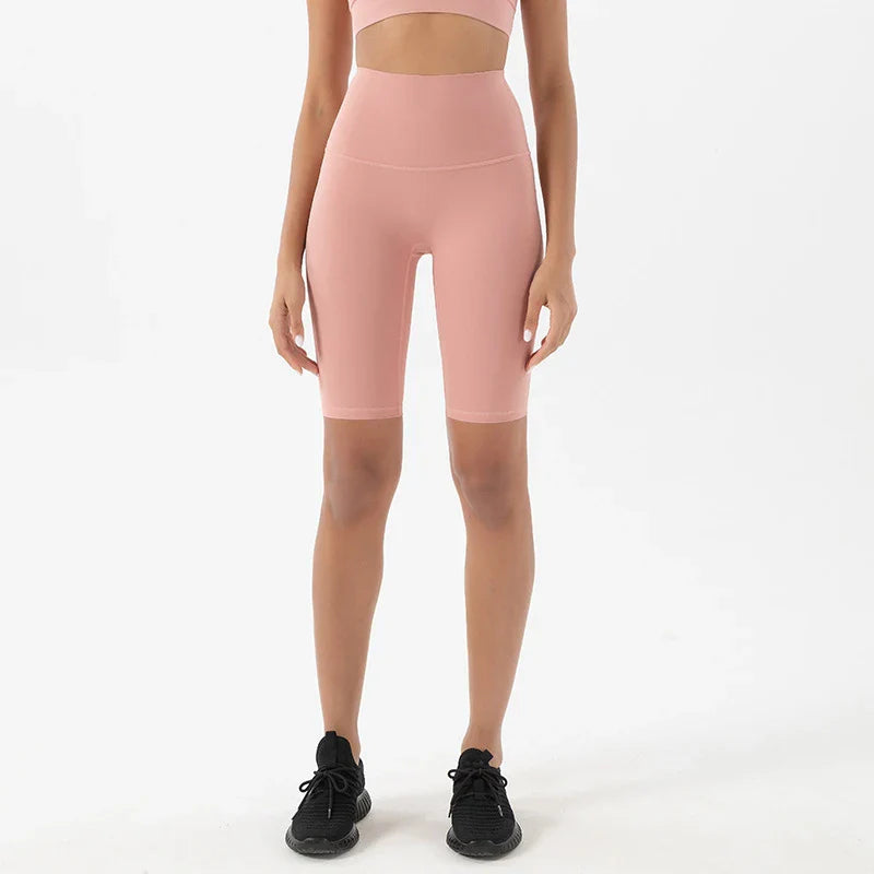 Nylon Women's Shorts Gym Yoga Cycling Shorts High Waist Elastic Breathable No T Line Fitness Womens Clothing 24 Colors