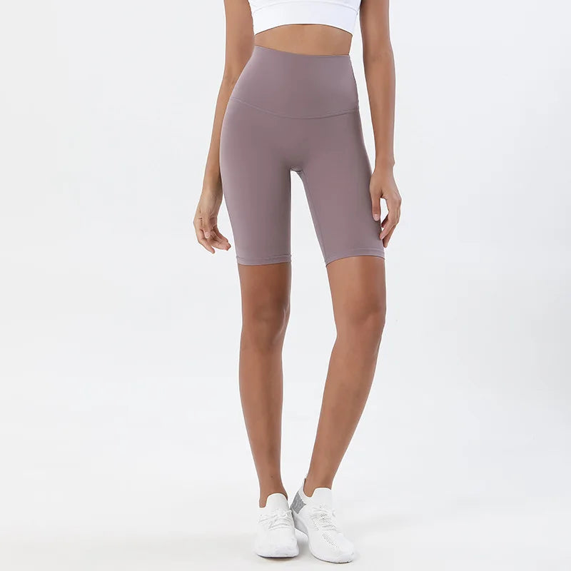 Nylon Women's Shorts Gym Yoga Cycling Shorts High Waist Elastic Breathable No T Line Fitness Womens Clothing 24 Colors