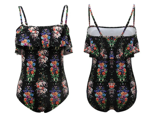 Coloured Print One-piece Large Swimsuits Closed Swimwear Push Up Women's Swimming Body Bathing Suit Female Beach Pool Bather