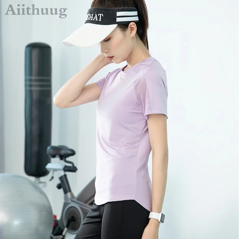 Aiithuug Mesh Breathable Back Yoga Short Sleeve Workout Shirt Running Shirt Athletic Tee Top Women Gym Short-Sleeve Lightweight