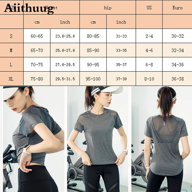 Aiithuug Mesh Breathable Back Yoga Short Sleeve Workout Shirt Running Shirt Athletic Tee Top Women Gym Short-Sleeve Lightweight