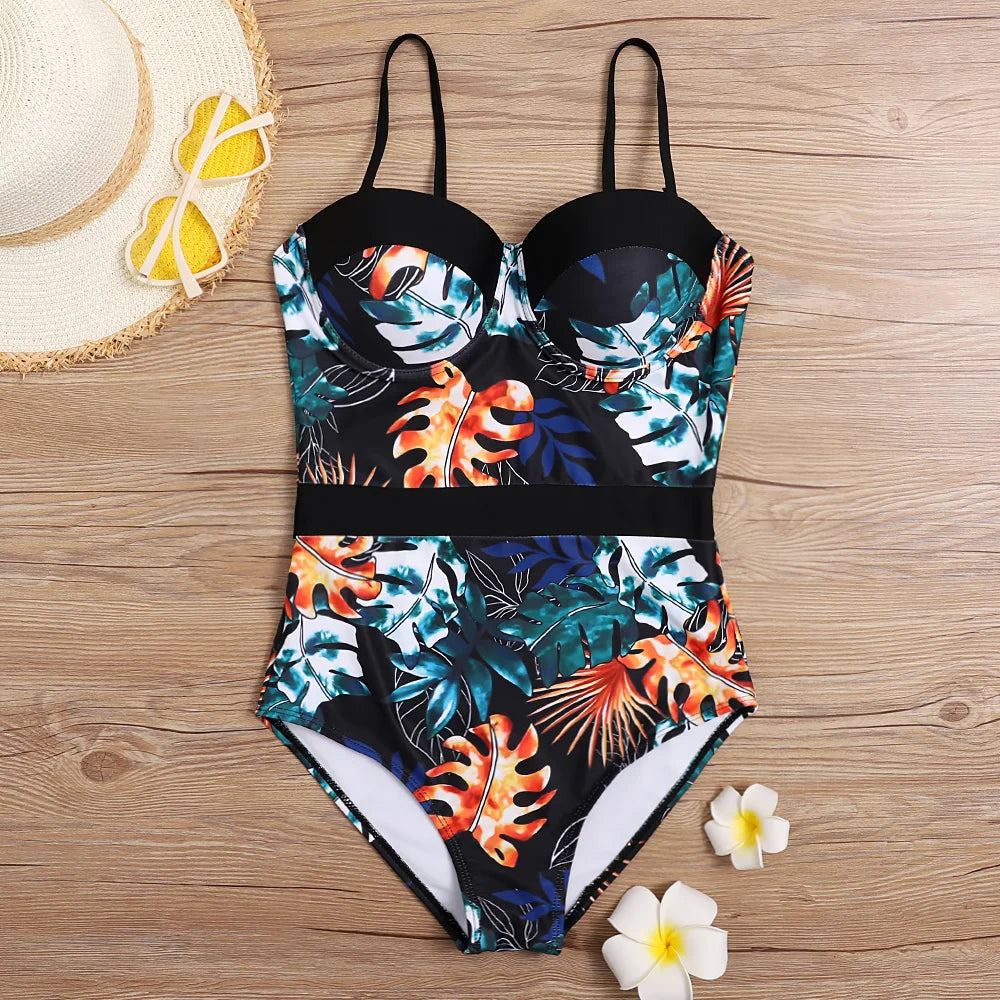 Colorful Design Print One Piece Swimsuit Closed Female Swimwear Push Up Body Women's Swim Wear Bathing Suit Beach Pool Bather