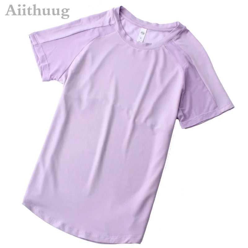Aiithuug Mesh Breathable Back Yoga Short Sleeve Workout Shirt Running Shirt Athletic Tee Top Women Gym Short-Sleeve Lightweight