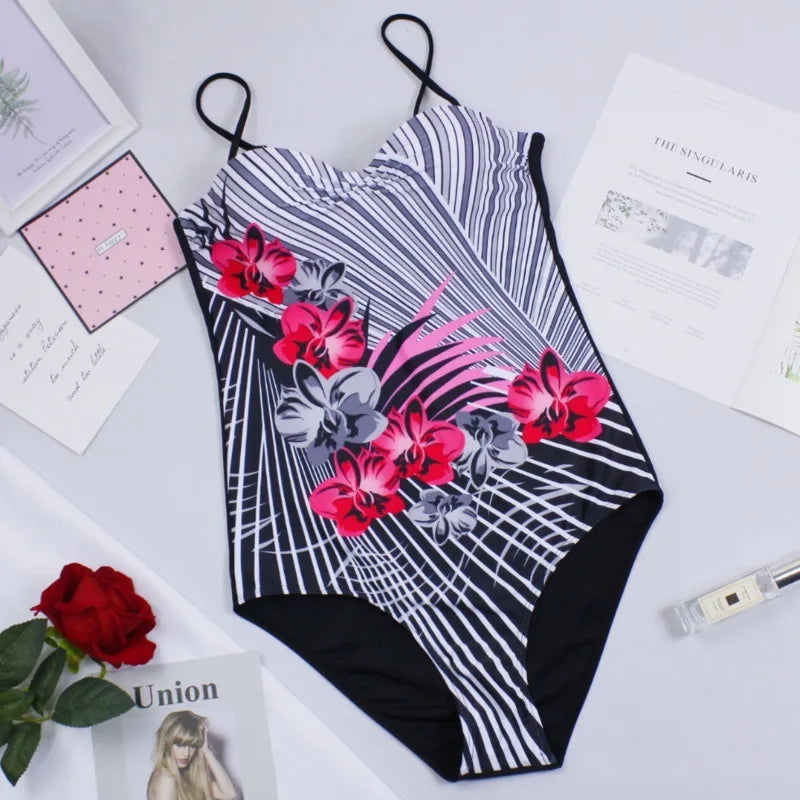 Coloured Print One-piece Large Swimsuits Closed Swimwear Push Up Women's Swimming Body Bathing Suit Female Beach Pool Bather