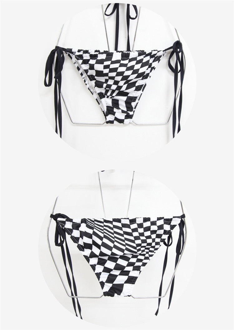 Black And White Checked Pattern Bikini (3 Pieces Set)