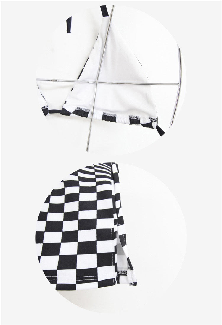 Black And White Checked Pattern Bikini (3 Pieces Set)