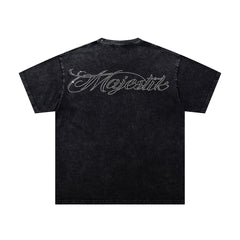 Majestik “Victory Lap” Racing Skeleton Rhinestone Vintage Tee（Black）