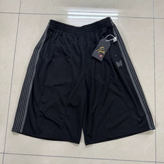 Needles Style Embroidered Butterfly Side-Tape Track Shorts - Black/Dark Grey