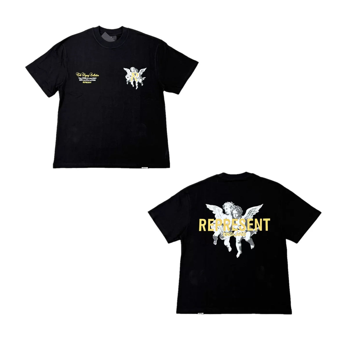 Represent Twin Cherubs & Yellow Logo Graphic T-Shirt - Black