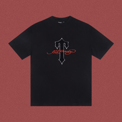 Trapstar Gothic "T" Red Script Logo Tee - Black