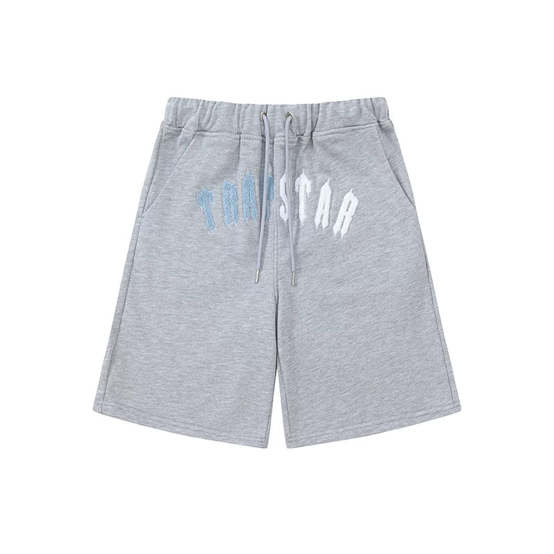 Trapstar Arch Logo Gothic Sweat Shorts - Grey/Ice Blue