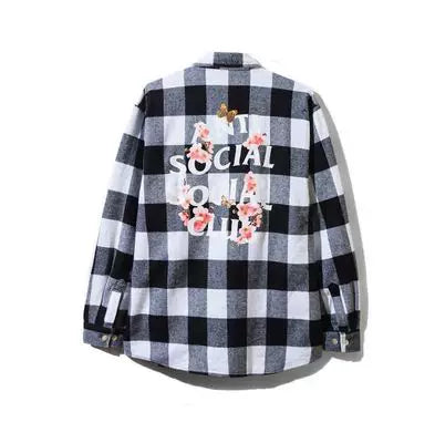 Anti Social Social Club Cherry Blossom Plaid Flannel Shirt - Black/White