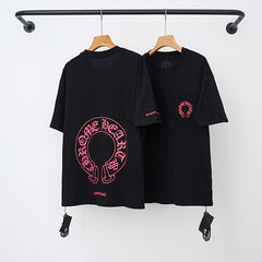 Chrome Hearts Lower Red Horseshoe & Cross Short Sleeve T-Shirt (Black)