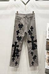 Chrome Hearts Gray & Black Large and Small Cross Patch Denim Jeans