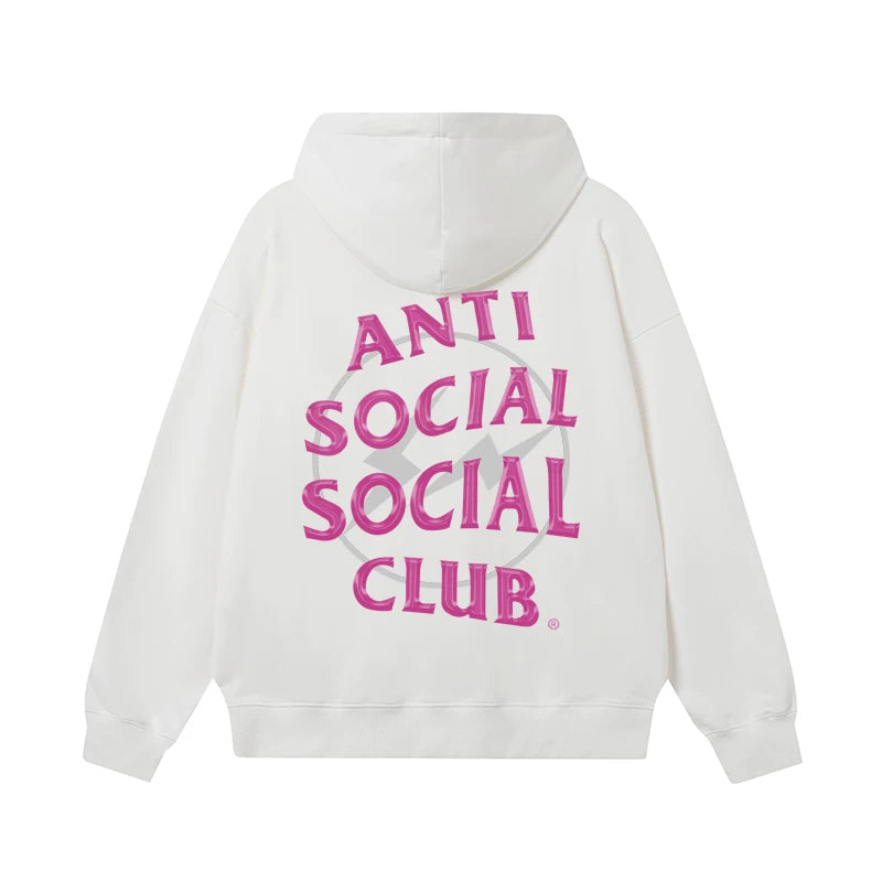 Anti Social Social Club Pink Lightning Circle Logo Hoodie - White