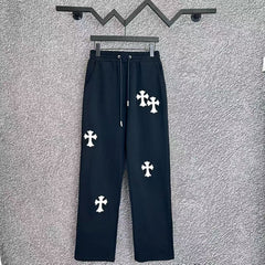 Chrome Hearts Offset Cross Applique Straight-Leg Lounge Pants (Black)