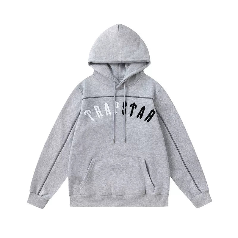 Trapstar Style Autumn/Winter Split-Color Arch Logo Hoodie - Heather Grey/Black