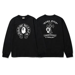 BAPE x Chrome Hearts Style Horseshoe & Cross Long-Sleeve Tee - Black
