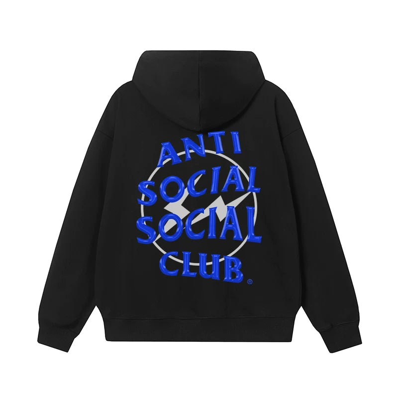 Anti Social Social Club Blue Lightning Circle Logo Hoodie - Black