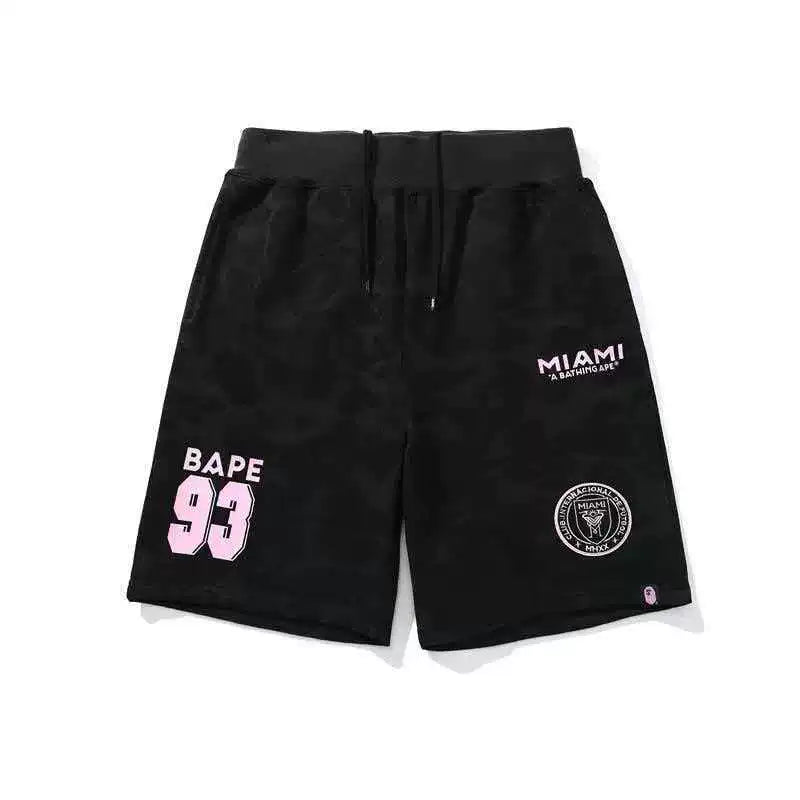 BAPE Style Miami "93" Camo Casual Shorts - Black