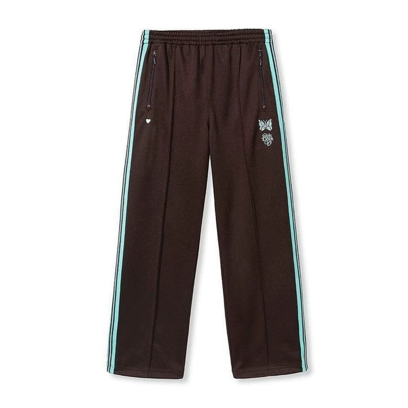 Needles Style Embroidered Butterfly Side-Tape Track Pants - Dark Brown/Mint