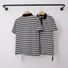 Chrome Hearts Monogram Striped Short Sleeve Polo Shirt (Black/White)