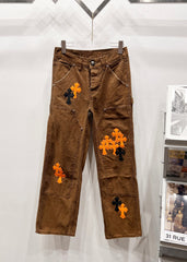 Chrome Hearts Brown & Orange-Black Cross Patch Denim Jeans