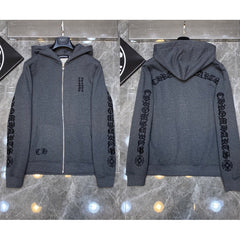 Chrome Hearts Gothic Letter Zip-Up Hoodie (Dark Grey)