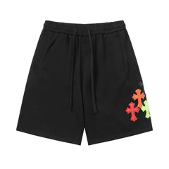 Chrome Hearts Black & Neon Multi-Color Cross Patch Sweatshorts