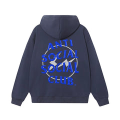 Anti Social Social Club Blue Lightning Circle Logo Hoodie - Navy Blue