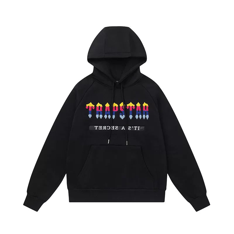 Trapstar Style Autumn/Winter Gradient Multi-Color Logo Hoodie - Black