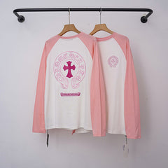 Chrome Hearts Raglan Pink Horseshoe & Cross Long Sleeve (White/Pink)